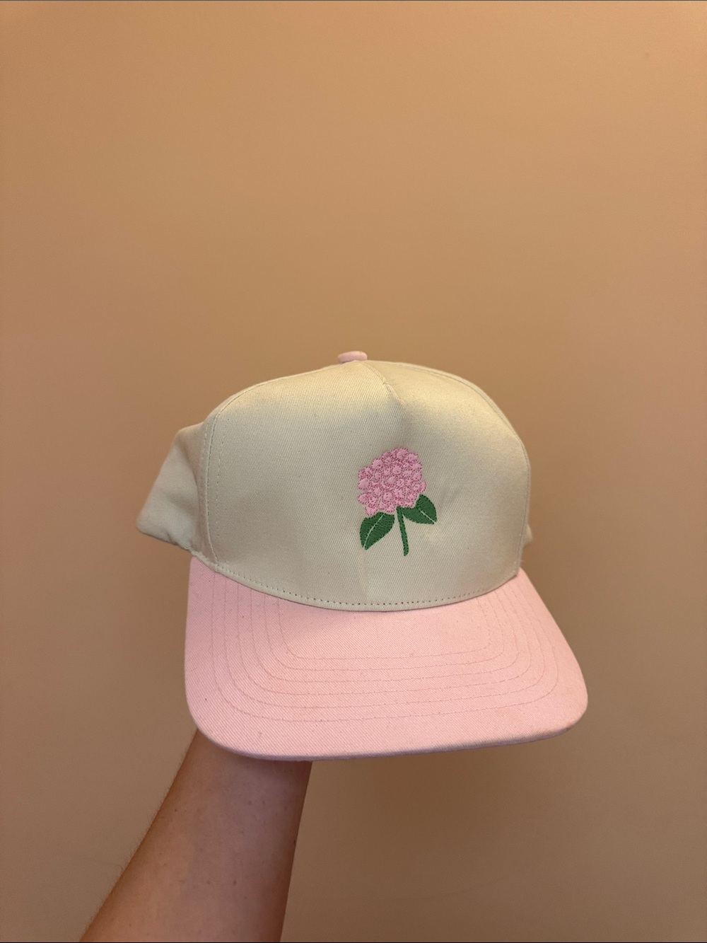 Cream & Pink Floral Embroidered Cap